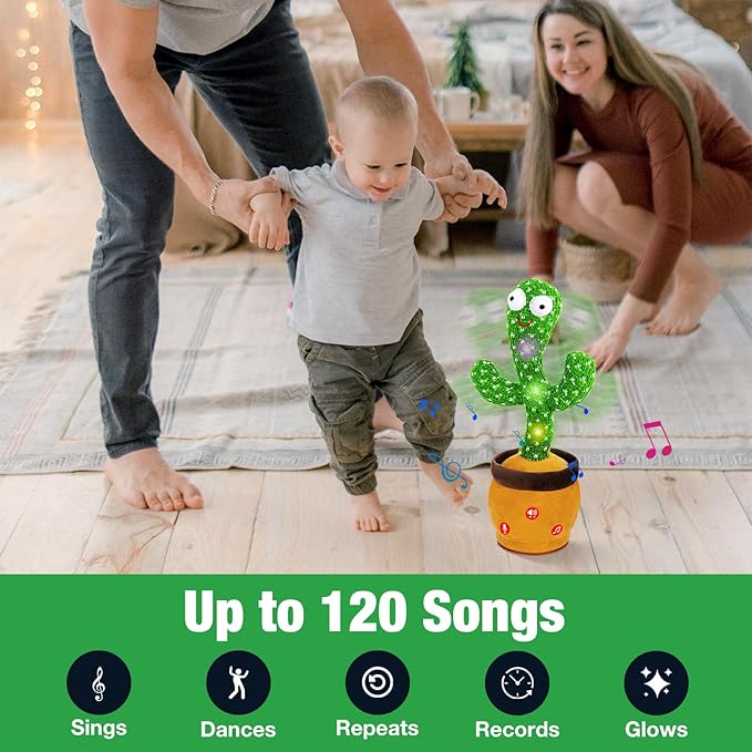 Ayeboovi Dancing Talking Cactus Baby Toys, Interactive Toy Repeating Records What You Say, Volume Adjustable Singing Cactus Toddler Toys with 120 Songs, Stocking Stuffers for Kids