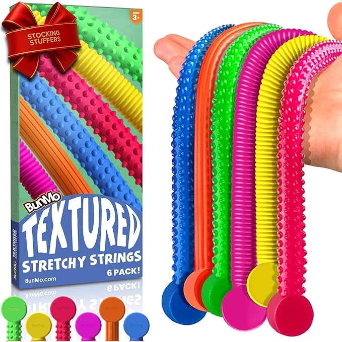 BUNMO Stocking Stuffers for Kids - Stretchy Sensory Strings - Sensory Toys for Kids - Stocking Stuffers for Boys and Girls - Hours of Fun - Textured - 6 Pack
