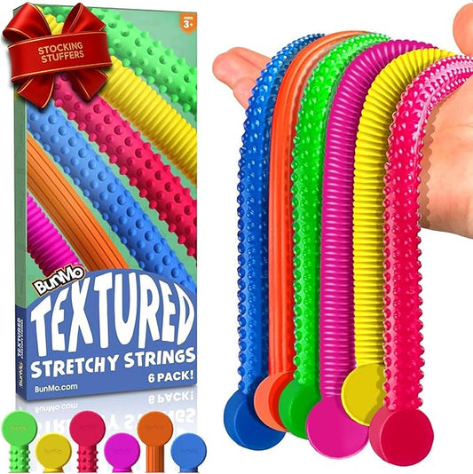 BUNMO Stocking Stuffers for Kids - Stretchy Sensory Strings - Sensory Toys for Kids - Stocking Stuffers for Boys and Girls - Hours of Fun - Textured - 6 Pack