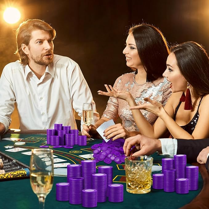 Leitee 500 Pcs Purple Plastic Poker Chips Bulk 1.5 Inch Mini Bingo Chips Tokens Markers Blank Casino Counting Discs Learning Math Counters for Adults Interlocking Game Counting Reward Card