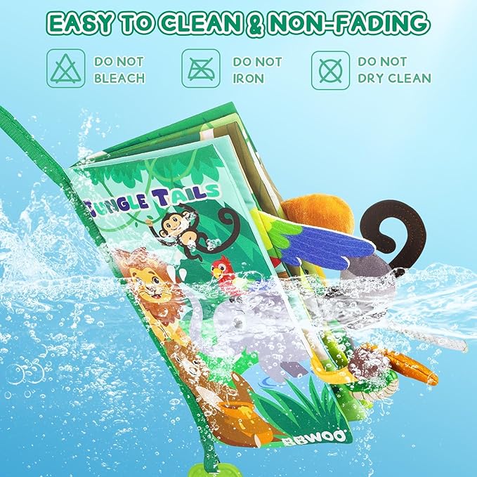 Soft Baby Book - Baby Toy - Newborn Boys Girls Shower Gift - Tummy Time Toy for Infant 0-6 6-12 Months - Touch and Feel Sensory Crinkle Book with Teether for Toddler