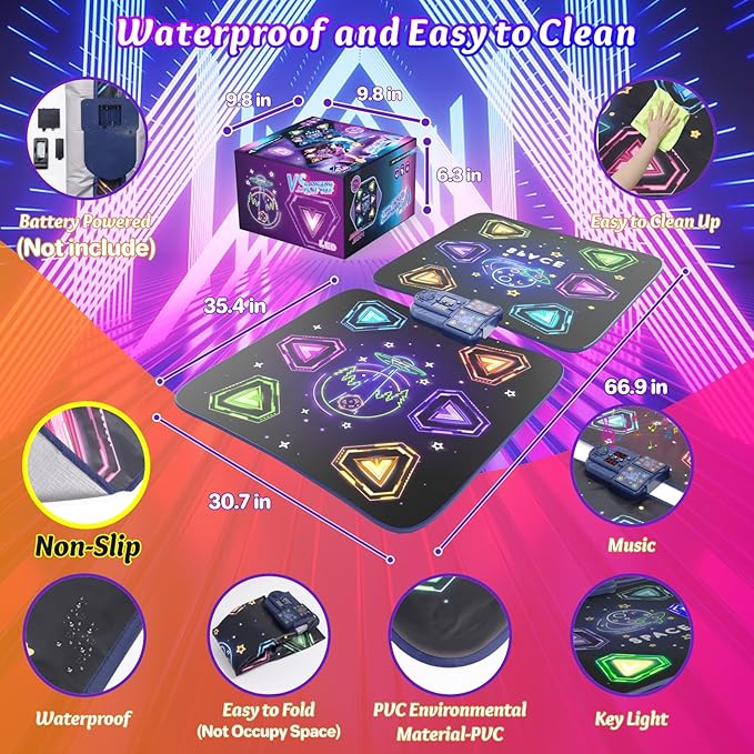 Dance Mat Toys for 3-12 Year Old Girls Boys,Dance Mat for Kids with Light Up 12-Buttons, 2-Player Dance Toy for Toddler with 5 Modes,Birthday Xmas Gifts for 3 4 5 6 7 8 9 10+ Year Old Girls Boys Kids