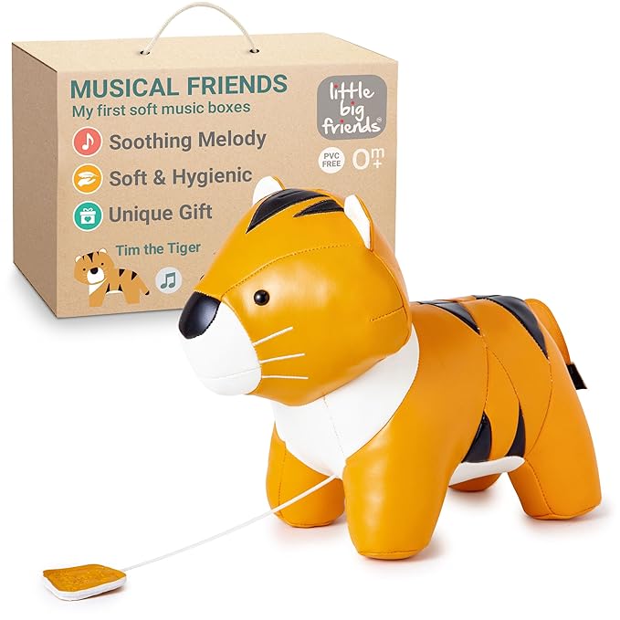 Little Big Friends Musical Baby Toy – Soft Plush Pull-String Cord Classical Toy for Baby & Toddlers | Soothing Stuffed Cuddly Animal Gift | Tim The Tiger