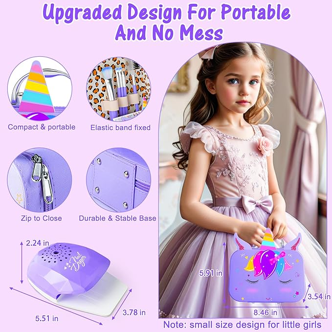 Kids Makeup Kit for Girl - 2 in 1 Kids Washable Makeup Toys & Nail Art Kit with Nail Dryer and Storage Case, Real Girl Makeup Set Birthday Gifts Toys for 3 -12 Year Old Girls, Light Purple