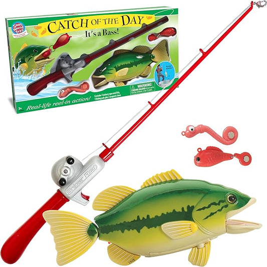 Small World Toys Magnetic Fishing Game, Catch of The Day Bass Fishing Toy for Kids Ages 3+, Includes Kids Fishing Pole and 1 Fish For Toddler Bath Toys, Water Fish Toys For Pools & Tubs