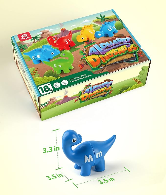 Coogam Matching Letters Fine Motor Toy, 26 PCS Double-Sided ABC Dinosaur Alphabet Match Game with Uppercase Lowercase, Preschool Educational Montessori Learning Toys for Toddlers