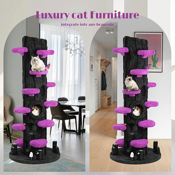 88.6 Inches Super Large Cat Tree,Soft Plush Multi-Level Climbing Tree Cat House,All-in-One Tall Cat Tower with Scratching Post,Real Solid Wood Cat Tree,Multi-Level Furniture Activity Center