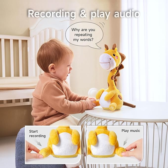 TUMAMA Dancing Talking Giraffe Toys, Mimicking Twisting Electronic Soft Plush Giraffe Toy with Record & Repeating What You Say, Singing Interactive Baby Toy for Toddler Boys Girls Gifts
