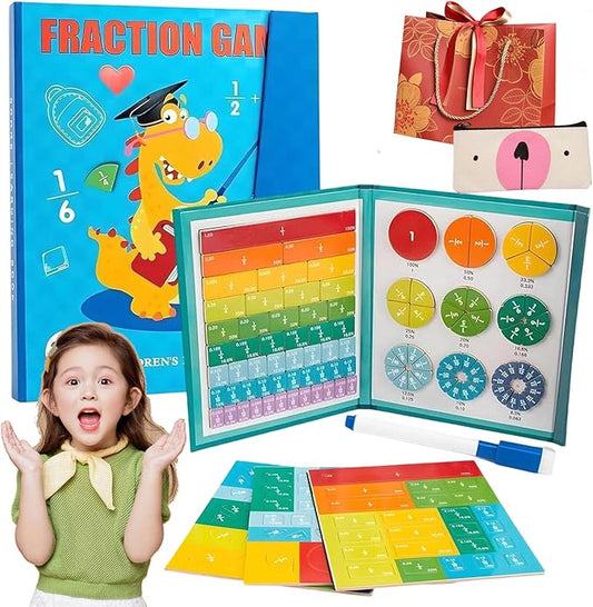Magnetic Fraction Tiles, Magnetic Fraction Demonstration Book, Score Disk Demonstrator Math Puzzle Learning Building Block Set For Hands & Brain Use, Not Easy To Fall Off, 10 Brilliant Colors (A,2Set)