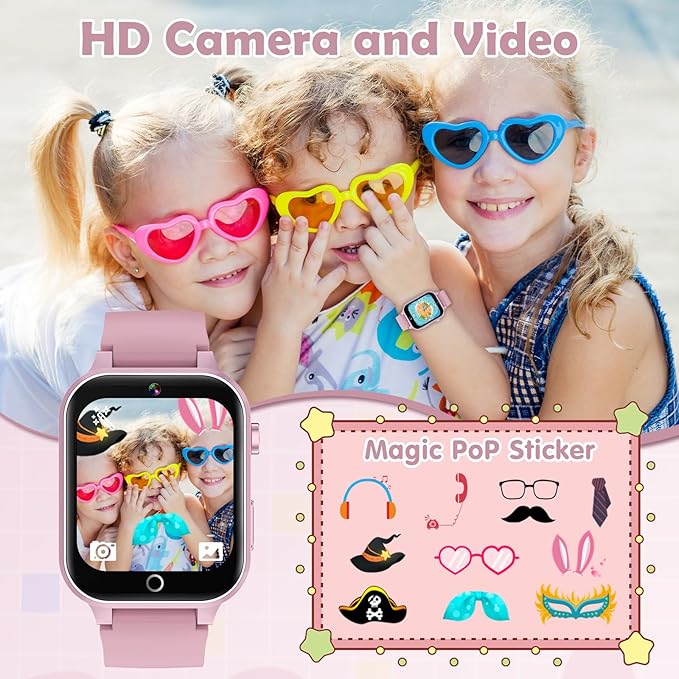 Luyiilo Kids Games Watch, with 26 Puzzle Games, Touch Screen, HD Camera, Alarm Clock, Toys for Ages 4-12 Years Old.Birthday Gift for Boys Girls (Pink)