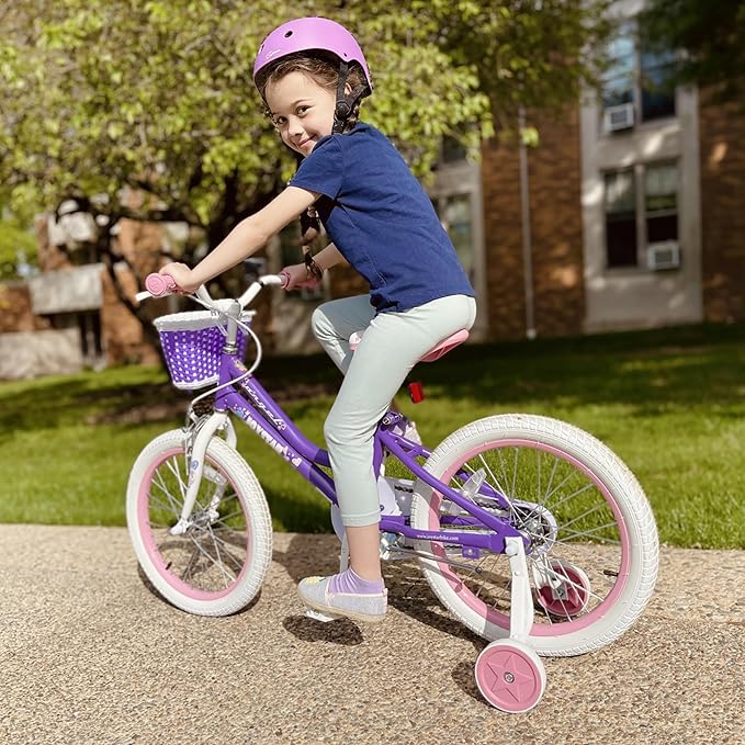JOYSTAR Angel Girls Bike for Toddlers and Kids Ages 2-13 Years Old, 12 14 16 18 20 Inch Kids Bike with Training Wheels & Basket, 20 24 Inch Girls Bicycle with Handbrake & Kickstand