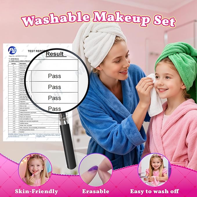 Unicorn Kids Makeup Kit with Mirror & Strap, Real Washable Make Up Set Princess Toys Unicorn Toys for Girls Age 4-6 5-7 6-8 8-13,Girls Toys Stocking Stuffers for Kids,Birthday Gifts for 3-12 Year Old