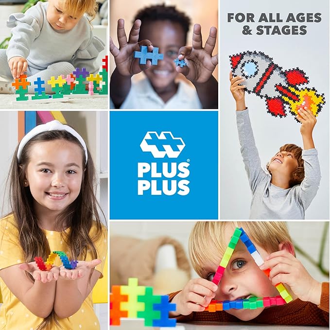 PLUS PLUS - Open Play Set - 600 Piece - Basic Color Mix, Construction Building Stem Toy, Interlocking Mini Puzzle Blocks for Kids