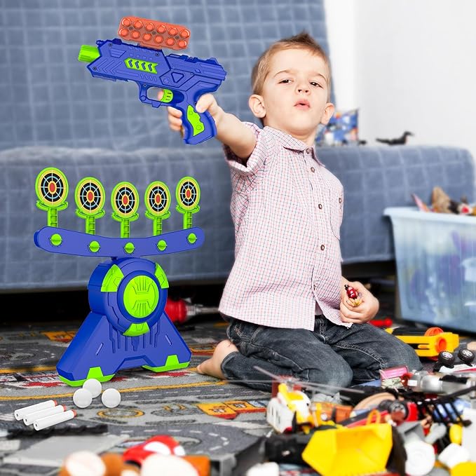 GMAOPHY Shooting Games Toy Gift for Age 5, 6, 7, 8, 9, 10+ Years Old Kids, Glow in The Dark Boy Gift Floating Ball Targets with Foam Dart Toy Blaster, 10 Balls 5 Targets