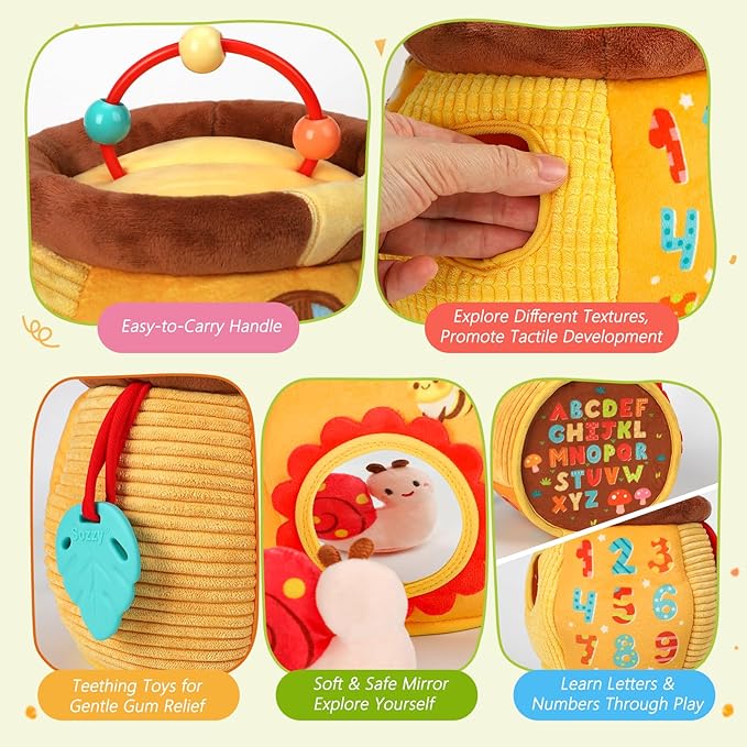 Baby Toys 6-12 Months, Surprise Honey Pot with Sensory Stuffed Animals, Rattle, Crinkle, Mirror, Montessori Toys for Baby Toys 1 Year Old, Infant Toys Christmas Gifts Stocking Stuffers Birthday