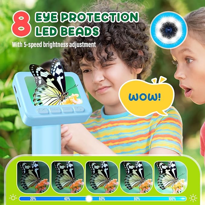 IMICHI Microscope for Kids 50X-1000X - 2 inch IPS HD Screen, 32GB Storage Card, 1080P Video, 2-Hour Battery Life, Easy Carry, Slides Included - Perfect Science Kit Gift for Kids Ages 8-12 Blue