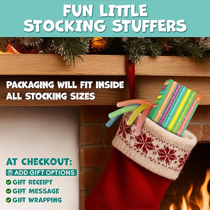 BUNMO Stocking Stuffers for Kids - Stretchy Sensory Strings - Sensory Toys for Kids - Stocking Stuffers for Boys and Girls - Hours of Fun - Glitter - 6 Pack