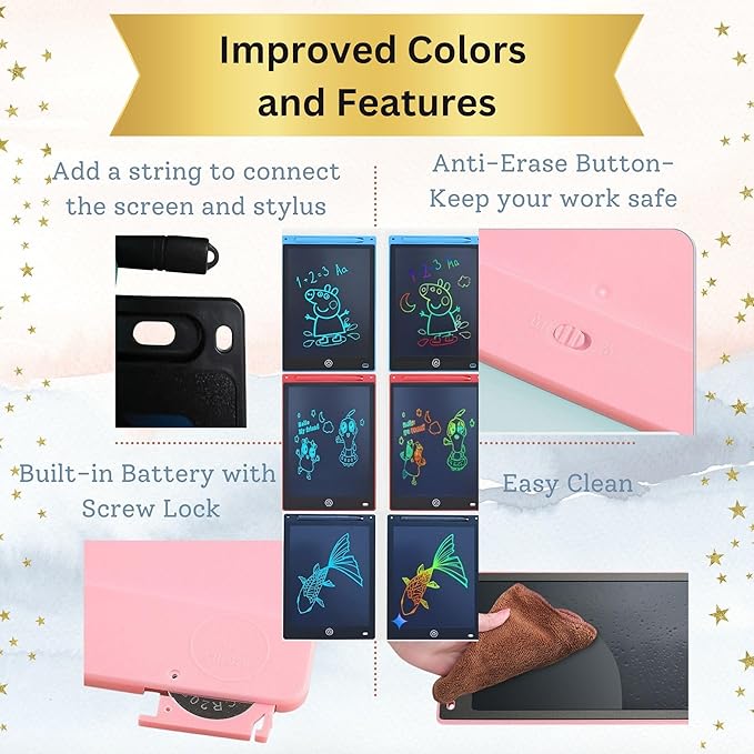 2-Pack LCD Writing Tablets for Kids – 12″ Large & 8.5″ Portable Colorful Doodle Boards – Eye-Safe LCD Screen, Ultra-Thin, Reusable Drawing & Learning Toys for Girls Boys Teenagers(Pink)