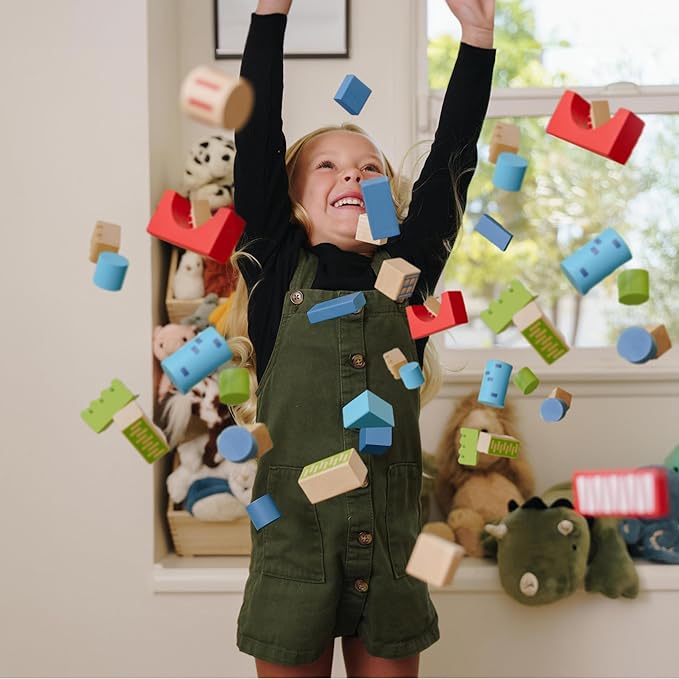 Discovery™ Wood Castle Blocks 80-Piece [Amazon Exclusive] Natural Wooden Building & Stacking Set, Imagination & Creativity Kids Activity Kit, Preschool Toddler Child Safe, Learning Playset Toy