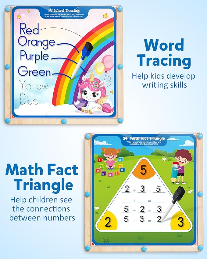 Coogam Handwriting Hundred Board, Math Manipulative Wooden Montessori 1-100 Number Toys, Alphabet Writing Practice for Preschool Educational Activity, Fine Motor Learning Game for Kids Age 3-8