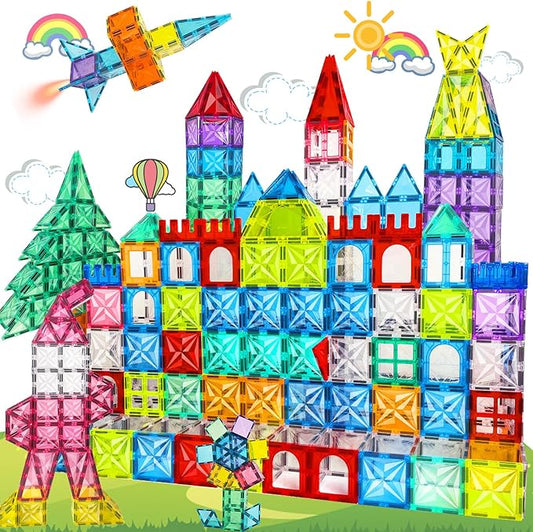 Magnetic Tiles, 100PCS Magnetic Blocks Set, 4D Diamond Magnet Building Blocks, STEM Preschool Educational Magnet Toys Gift for Kids, Boys and Girls 3 4 5 6 7 8+ Year Old