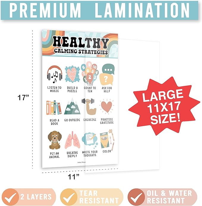 Hadley Designs Feelings Chart For Kids Ages 4-8 - Emotions Chart For Toddlers 3-5, Counseling Feelings Posters For Classroom Calming Corner, Social Emotional Learning Posters, Retro Classroom Decor