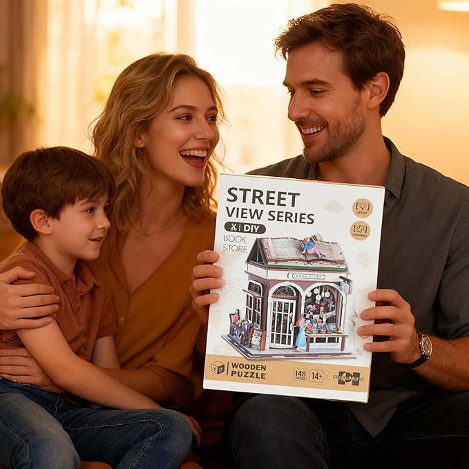 Book Nook Kit - DIY Miniature House Kit for Adults, Dollhouse Booknook Tiny House Bookshelf Decor 3D Wooden Puzzle Street Model, Ideal Gift for Book Lovers, Family, Friends (Book Store)