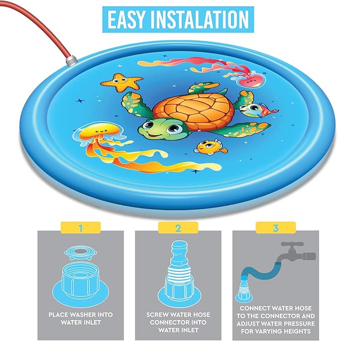 Upgraded Splash Pad - 67 Inches- Sprinkler for Kids and Toddlers - Non-Slip Splash Pads for Dogs - Large Inflatable Sprinkler Play Mat - Outdoor Swimming Pool Water Toys Fun for Infants, Boys, Girls