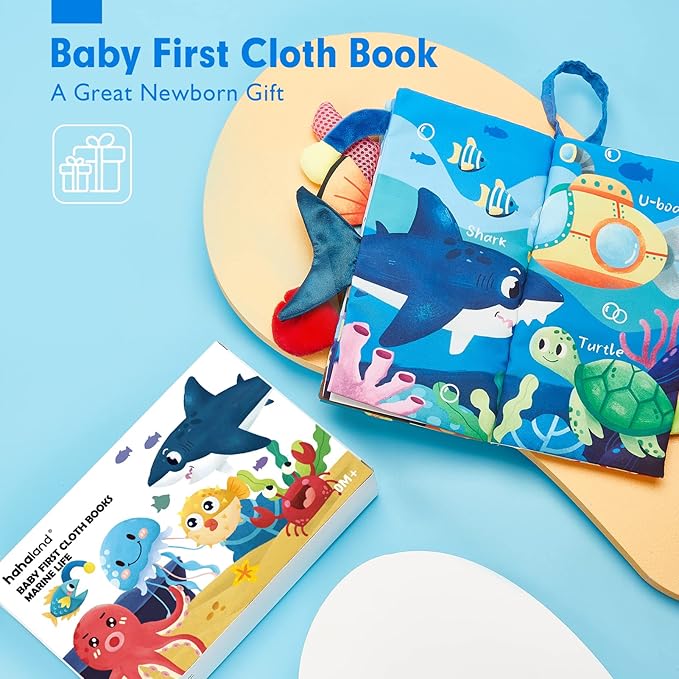 hahaland Baby Books 0-6 Months, Infant Tummy Time Toy Baby Toys 6 to 12 Months Touch Feel Book Baby Gifts for Boy Girl 0-3 Months Learning Toy Baby Christmas Birthday Gifts Stocking Stuffers (Single)