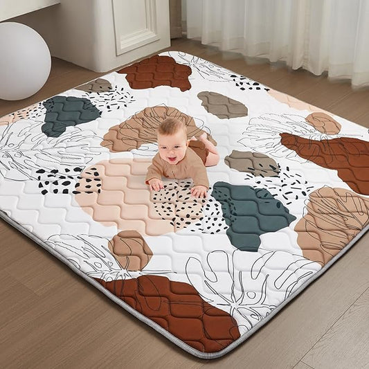 Baby Play Mat - Thicken 50x50 Inch Soft Foam Crawling Mat for Playpen & Floor, Non-Slip Waterproof Activity Playmats for Infants & Toddlers, Portable Foldable & Machine Washable, Boho Design