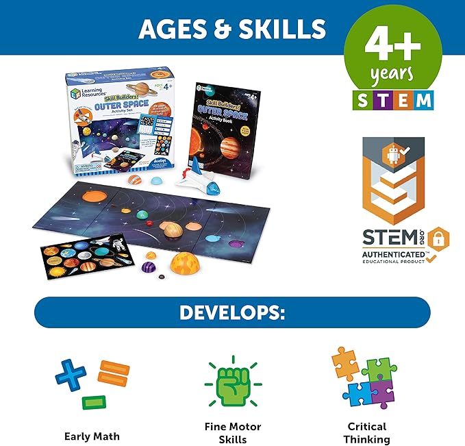 Learning Resources Skill Builders! Outer Space Activity Set - 17 Pieces, Ages 4+, Preschool Science, STEM Toys, Toddlers Homeschool Montessori, Gifts for Boys and Girls