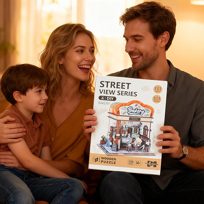 Book Nook Kit - DIY Miniature House Kit for Adults, Dollhouse Booknook Tiny House Bookshelf Decor 3D Wooden Puzzle Street Model, Ideal Gift for Book Lovers, Family, Friends (Bakery)