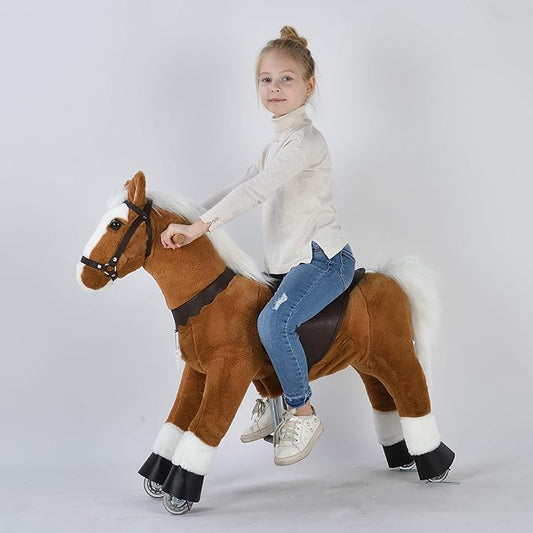 UFREE Horse Best Birthday Gift for Girls. Ride on Walking Horse Toy, Height 36 inch for Children 4 to 9 Years Old, Amazing Birthday Surprise.(White Mane and Tail)