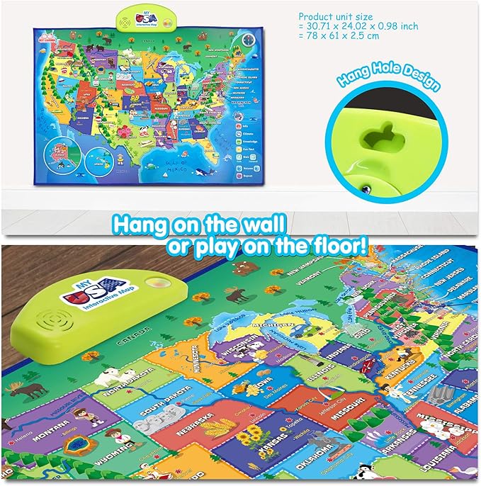 BEST LEARNING i-Poster My USA – Interactive Talking United States Map for Kids Ages 5-12 to Learn States, Capitals & Fun Facts