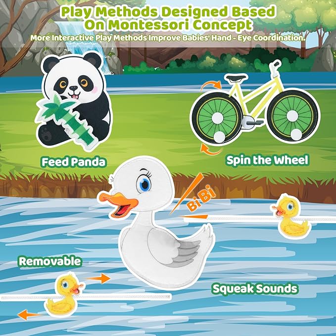 Busy Book for Toddlers 1-3, Montessori Toys Busy Board for 1 Year Old with Fishing Game Finger Puppet Motor Skill, Quiet Airplane Travel Essential Activities 1 2 3 Christmas Birthday Gift Boy Girl