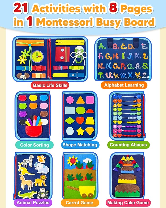 Exorany Busy Board Montessori Toys for Toddler Boy Birthday Gifts, Busy Book Sensory Learning Toys for Toddlers, Toddler Boy Airplane Car Travel Toy Educational Activities