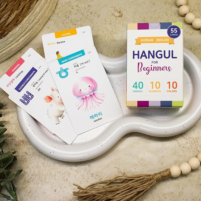 Korean Hangul Flashcards for Beginners - 55-Card Set for Mastering The Korean Alphabet, Numbers & Colors with MP3 Audio