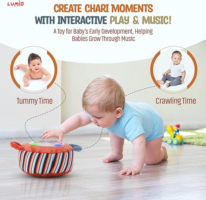 Lumio Interactive Musical Plush Toy with Lights and Sounds - Sensory Toy for 3 6 9 12-18 Months and up, Perfect for Tummy Time Rhythm Learning (Drum)