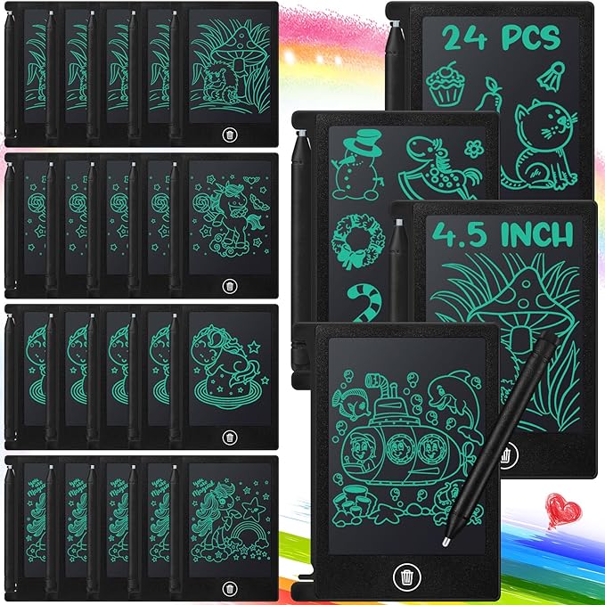 Zhehao 24 Pack LCD Mini Writing Tablet for Kids 4.5 Inch Doodle Board Bulk Erasable Reusable Electronic Drawing Pad Birthday Party Favors Goodie Bag Classroom Gifts(Black)