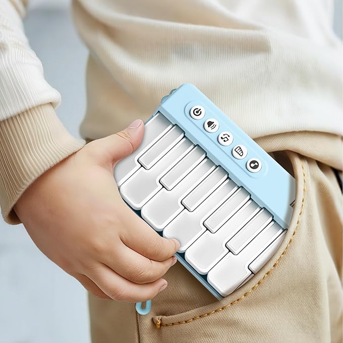 iPlay, iLearn Kids Mini Piano Toy W/Rainbow Lights, Toddler Pocket Travel Piano Keyboard for 1-3, Portable Musical Instrument Toys, Music Interactive Birthday Gift 2 4 5 6 Year Old Boy Girl Child-Blue