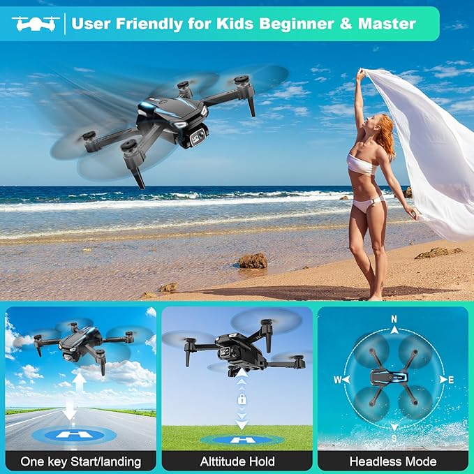Drone with Camera, 1080P HD FPV Foldable Drone for Kids Adults Beginners, Brushless Motor RC Quadcopter with Stable Hover, Gestures Selfie, Waypoint Fly, 3D Flips, One Key Start, 2 Batteries