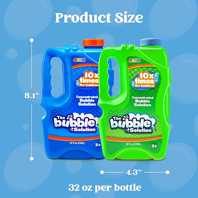 JOYIN 2 Bottles Bubbles Refill Solutions 64 oz (up to 5 Gallon), Concentrated Solution for Bubble Machine, Gun, Wand Refill Fluid Summer, Easter Toys (Blue+Green)