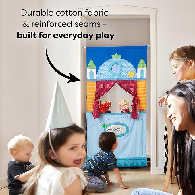 HABA Doorway Puppet Theater - Space Saver with Adjustable Rod: Ideal for Pretend Play, Hand Puppets, Educational Kids Activities, & Toys for Toddlers 3 Years and Up