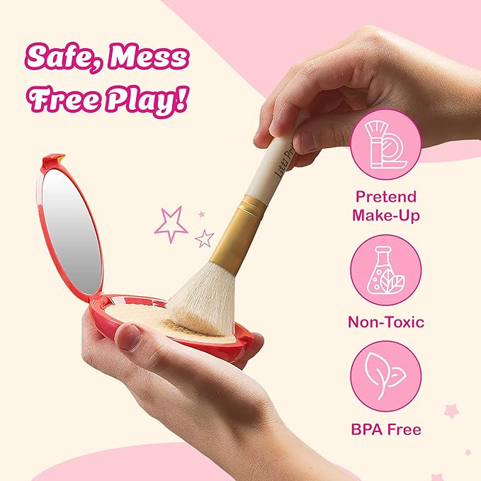 Litti Pritti Toddler Makeup Kit - Pretend Make up 11-Piece Play Makeup Set for Little Girls Age 3 and Up - Kids Cosmetic Bag Includes Brushes, Lipstick, Nail Polish - Pretend Play Toddler Girl Toys