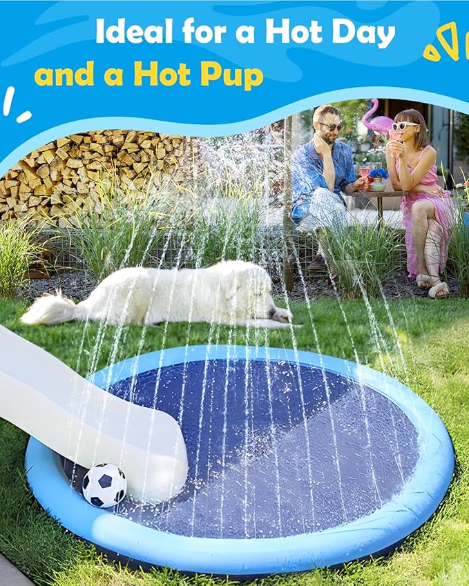 Peteast Splash Pad for Dogs & Kids - Anti-Slip Dog Pool for Large Dogs, 0.58 mm Thickened Durable Outdoor Water Play Mat, Summer Sprinkler Toy for Backyard (51inch)