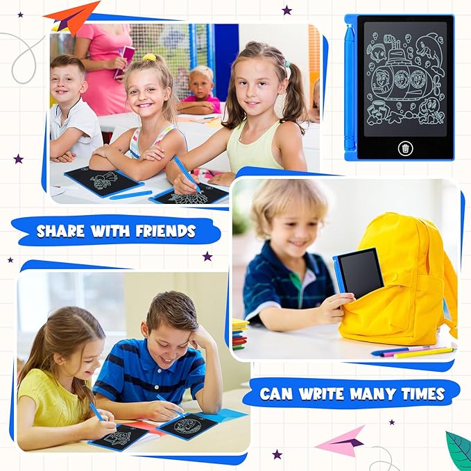 Nezyo 16 Pieces 4.5 Inch Mini LCD Writing Tablet for Kids Electronic Doodle Board Colorful Drawing Tablet Bulk Erasable Writing Pad Reusable Learning Gift for Girls Boys Party Favor(Blue)