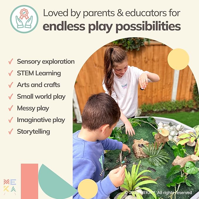 MEKA Large 38"x38" Tuff Tray Set White, Activity Sensory Tray Plus Stand Children, Outdoor Play Sand and Water Table for Toddlers and Kids, Toy Boys Girls