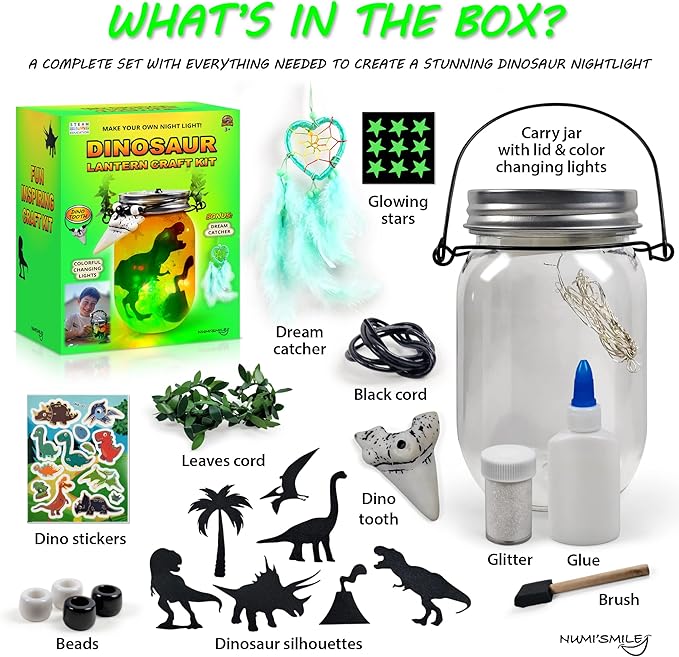 Dinosaur Lantern Nightlight Craft Kit - DIY Dinosaur Crafts for Kids, Ages 3-12