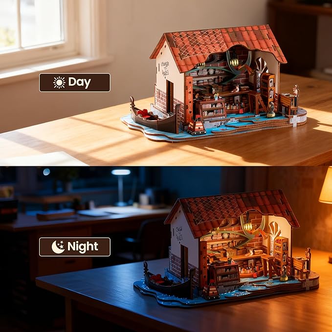 Book Nook Kit - DIY Miniature House Kit for Adults, Dollhouse Booknook Tiny House Bookshelf Decor 3D Wooden Puzzle Street Model, Ideal Gift for Book Lovers, Family, Friends (Floating Bookstore)