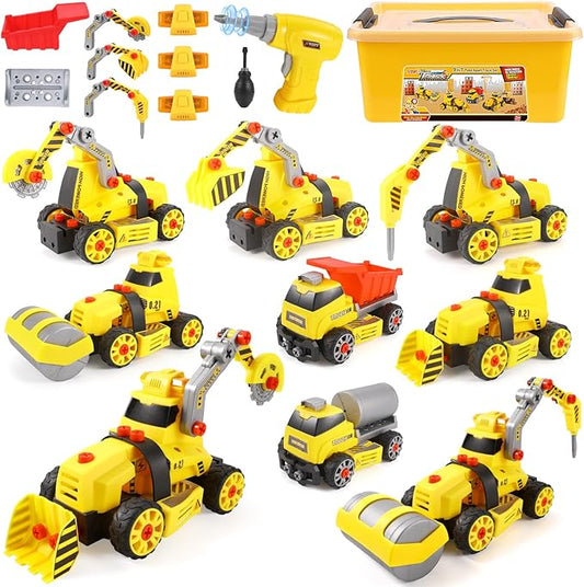 Take Apart Toys with Electric Drill Truck Construction Set DIY Engineering Building Toy Push Go STEM Toy (9 in 3 Take Apart Toys)